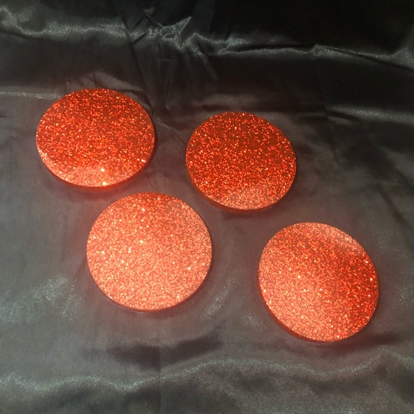 Red Glitter Coaster Set Resin Glam For Home Decor or Holiday / Christmas - Picture 5 of 17